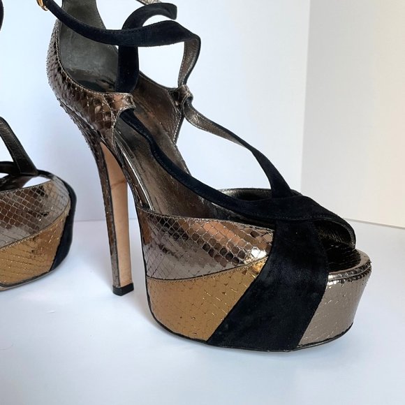 Gucci Exotic Python Leather Platform Heels 7.5 - Picture 8 of 14